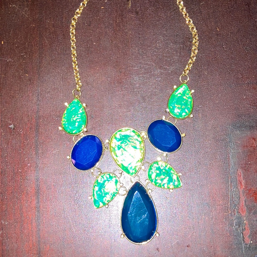 Statement necklace blues greens